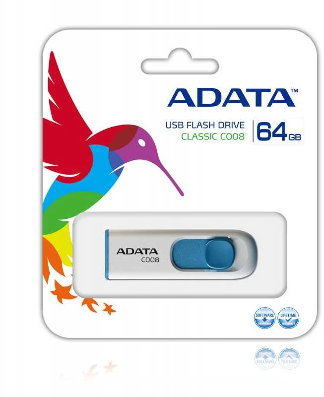 Ištraukiamas atmintukas Adata C008 64GB Baltas/Mėlynas