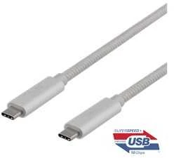 USB-C kabelis DELTACO 1m, SuperSpeed , pintas, USB 3.1 Gen 2, 10 Gbps, 100W, sidabrinė / USBC-1417M