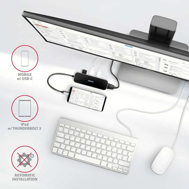 Axagon kelių prievadų USB 3.2 Gen 1 šakotuvas. HDMI, keturi USB-A išėjimai ir maitinimo tiekimas. Kabelis USB-C 20cm.