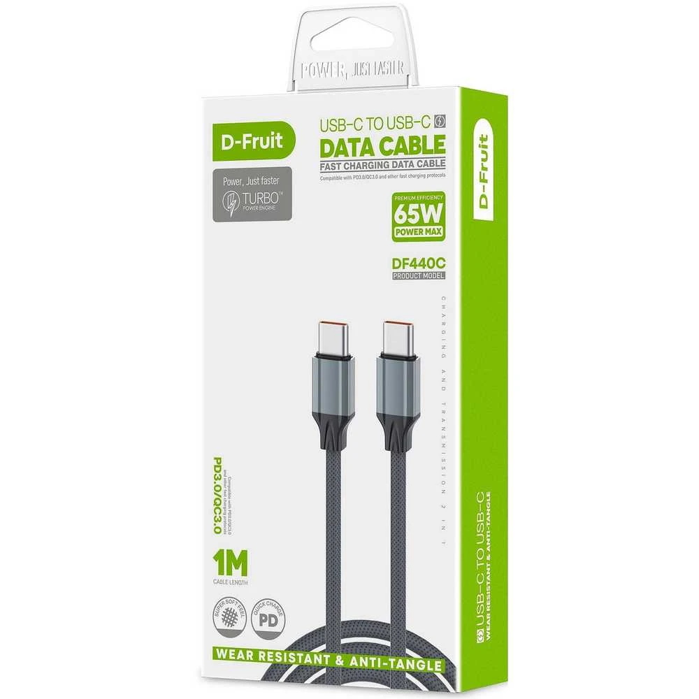 USB kabelis D-FRUIT DF440C, C-USB-C, 1 m, pilkos sp.
