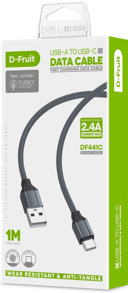USB kabelis D-FRUIT DF901C, C - USB-C, 1 m, baltos sp.