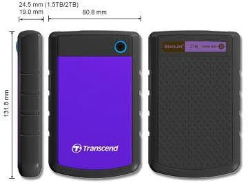 Kietasis išorinis diskas Transcend 25H3P 2.5'' 2TB USB3, Triguba smūgių slopinimo sistema