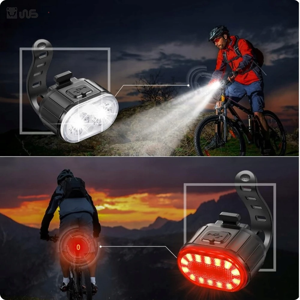 USB LED dviračio žibintų rinkinys priekiniam ir galiniam universaliam galingam žibintui