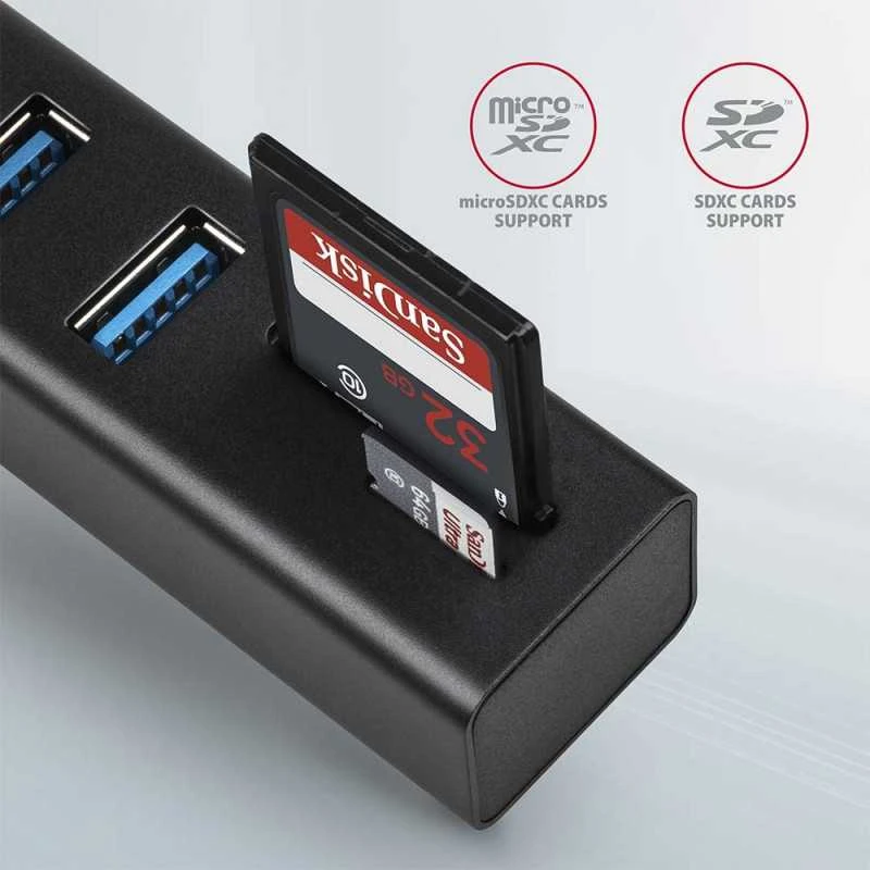 AXAGON SuperSpeed USB-A šakotuvas ir kortelių skaitytuvas | HMA-CR3A