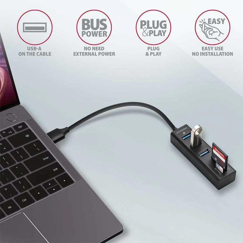 AXAGON SuperSpeed USB-A šakotuvas ir kortelių skaitytuvas | HMA-CR3A