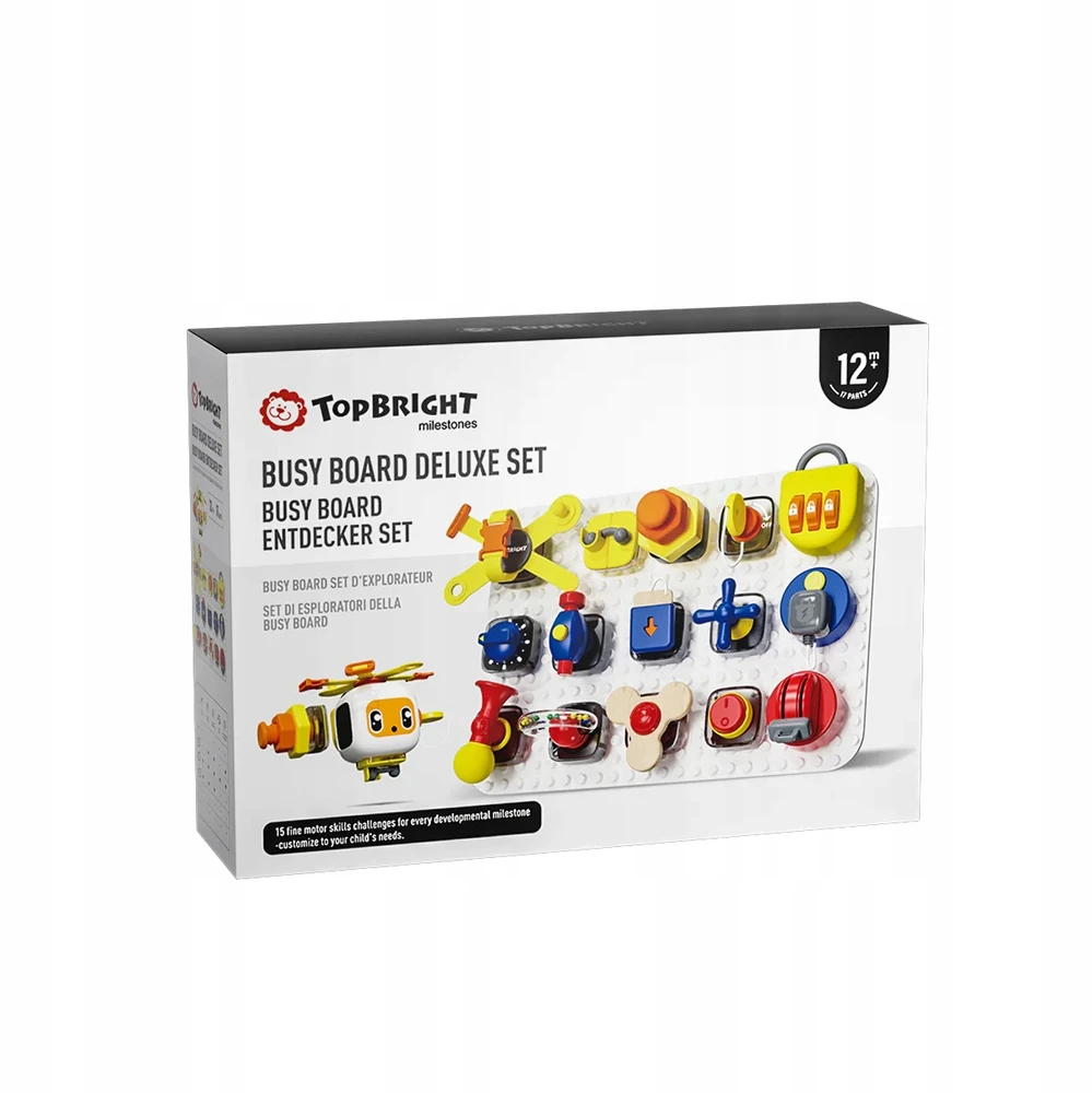 Užimtumo lenta Delux - TOP BRIGHT - Kubu ir lenta - 15 prietaisų - spynos - signalizacija - mygtukai
