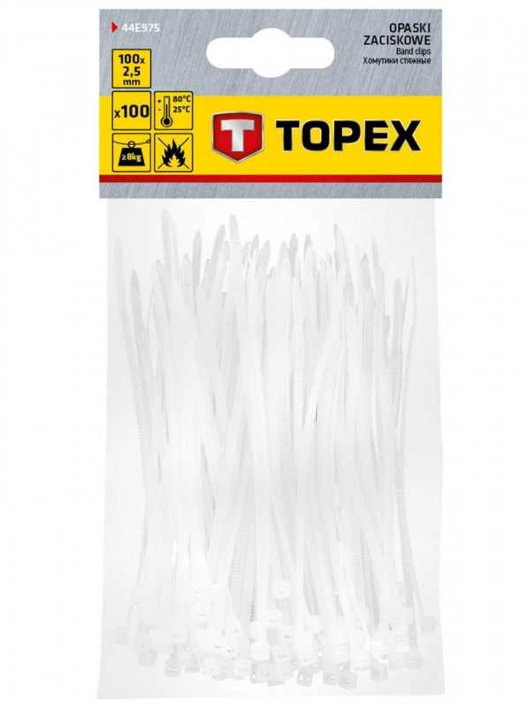 Užveržimo dirželiai Topex 2,5mmx100mm, 100vnt. Balti