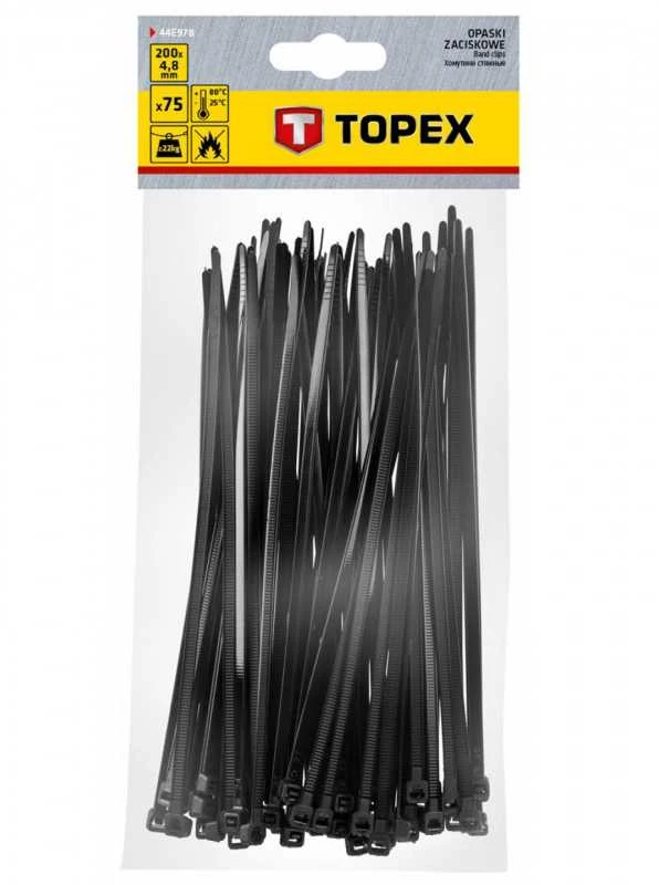 Užveržimo dirželiai TOPEX 4,8mm x 200mm, 75 vnt., Juodi