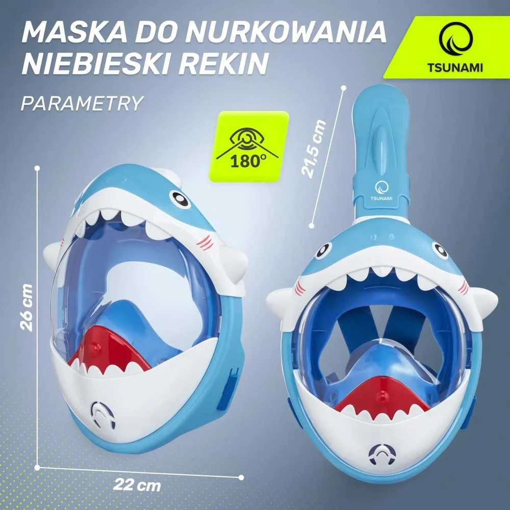 Vaikiška mėlyna nardymo kaukė „TSUNAMI SHARK“