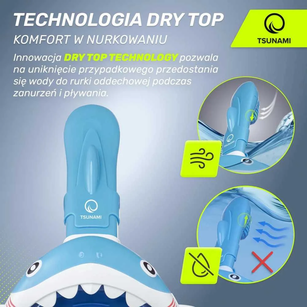 Vaikiška mėlyna nardymo kaukė „TSUNAMI SHARK“