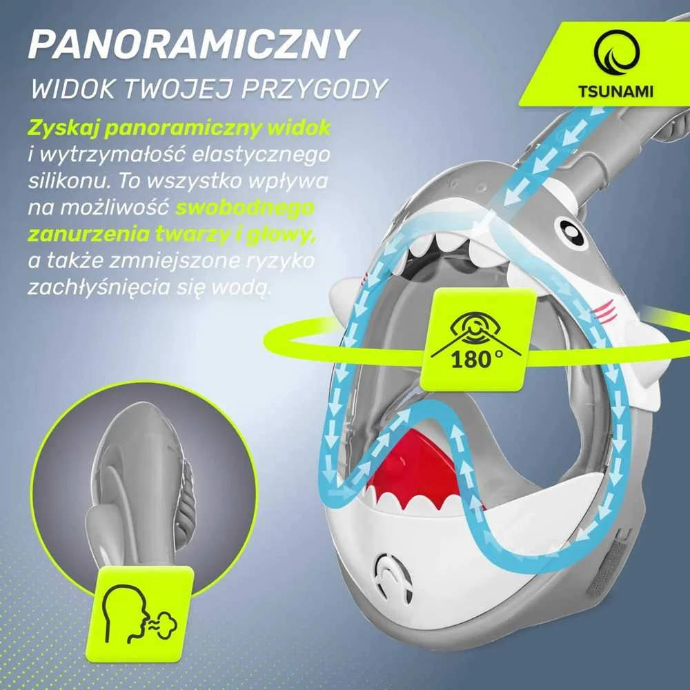 Vaikiška nardymo kaukė „TSUNAMI SHARK“, pilka