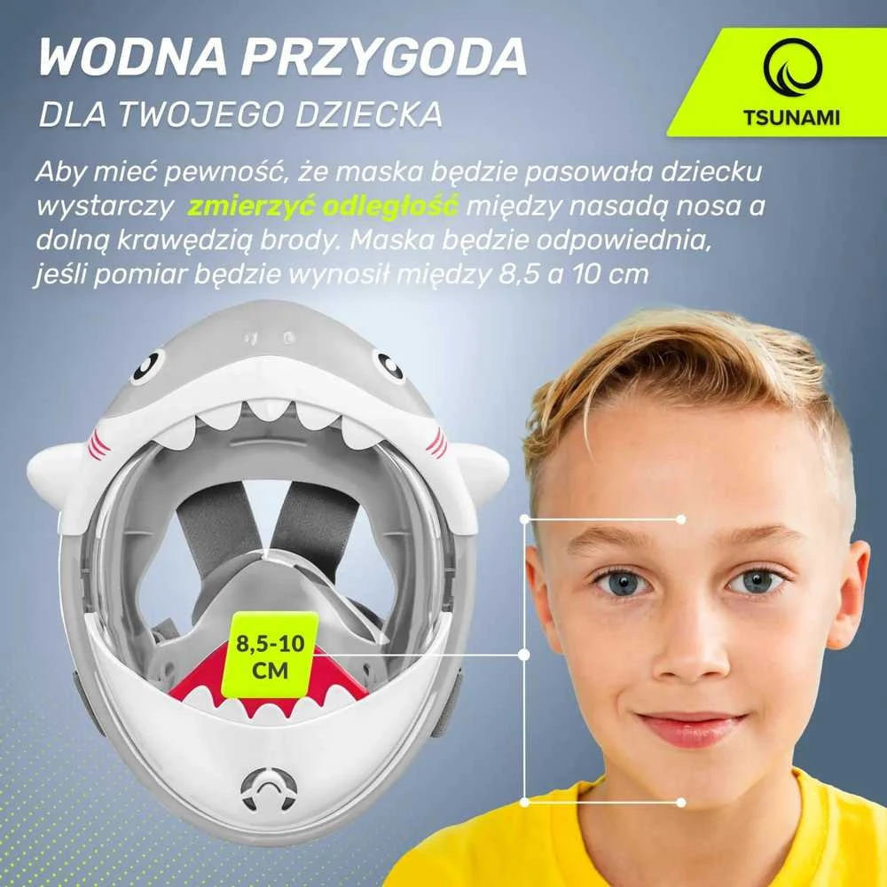 Vaikiška nardymo kaukė „TSUNAMI SHARK“, pilka