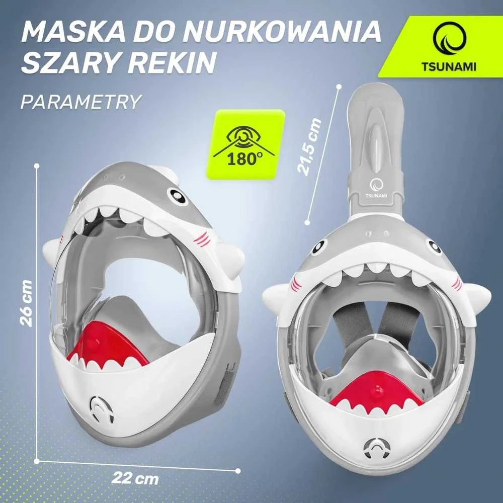 Vaikiška nardymo kaukė „TSUNAMI SHARK“, pilka