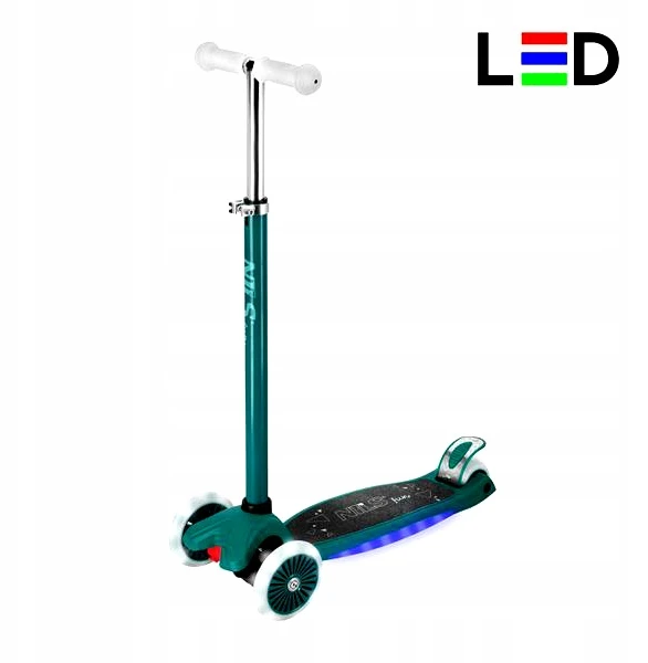 Vaikiška paspirtukė - NILS FUN - HLB1310 - LED ratukai PU - Reguliuojamas vairas 78-90 cm - Neslystantis denis 40x13,5 cm