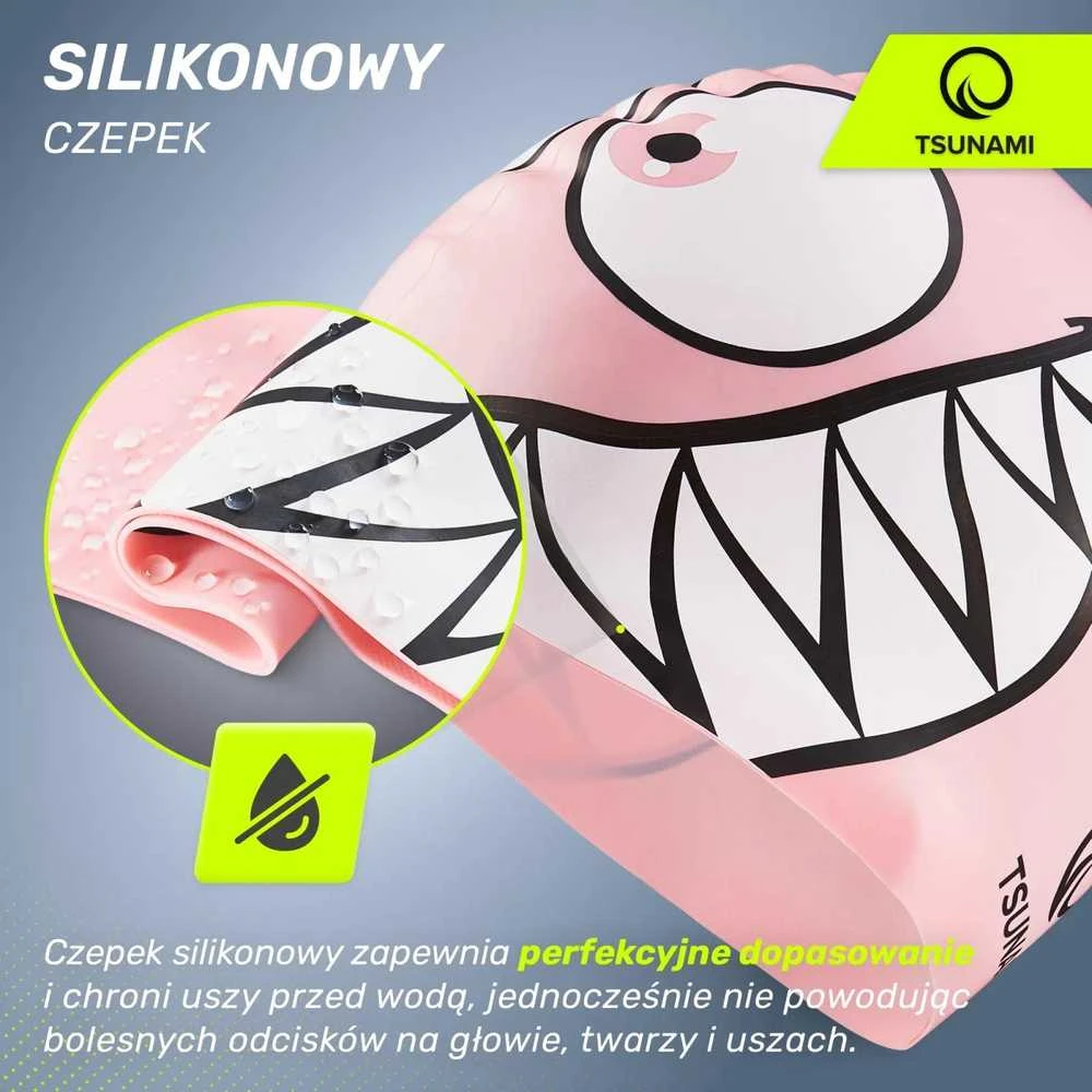 Vaikiška plaukimo kepuraitė „TSUNAMI SHARK“, rožinė