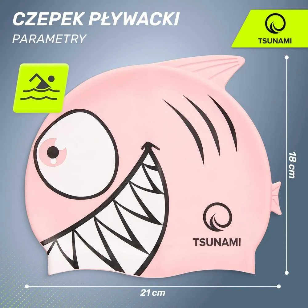 Vaikiška plaukimo kepuraitė „TSUNAMI SHARK“, rožinė