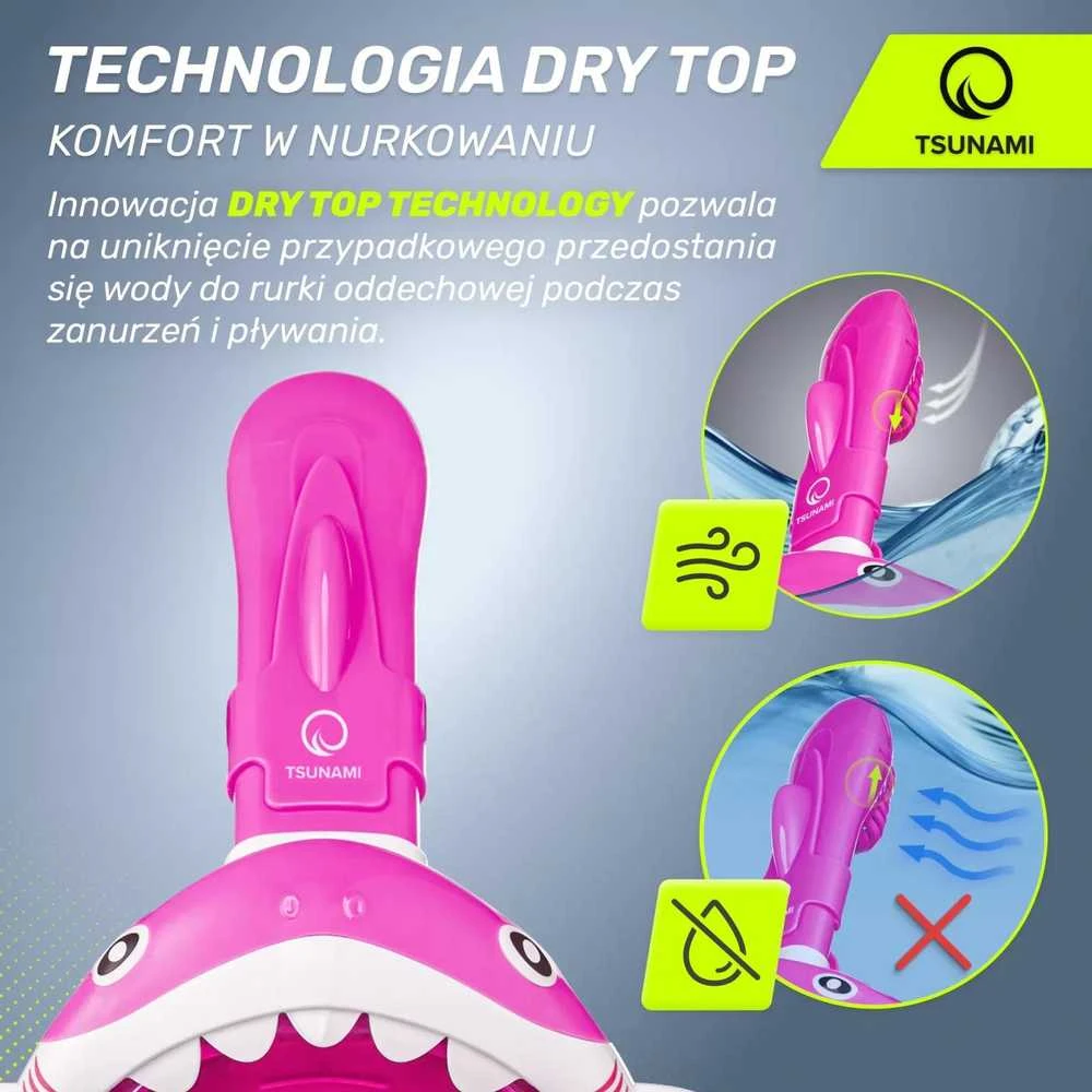 Vaikiška rožinė nardymo kaukė „TSUNAMI SHARK“
