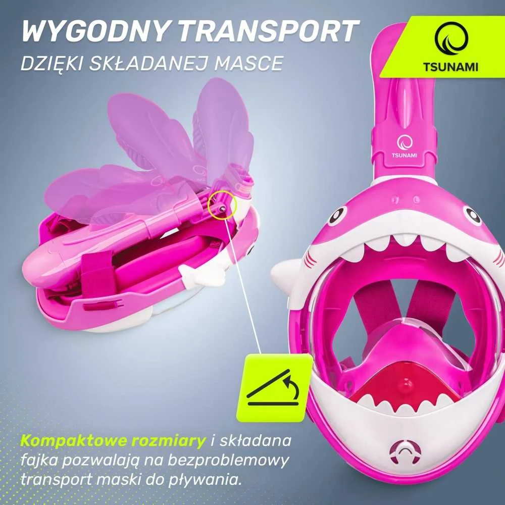 Vaikiška rožinė nardymo kaukė „TSUNAMI SHARK“