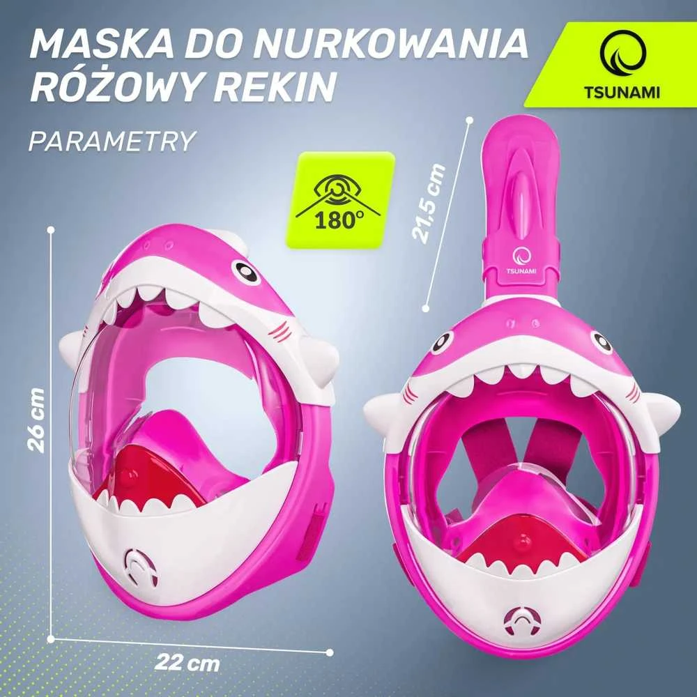Vaikiška rožinė nardymo kaukė „TSUNAMI SHARK“