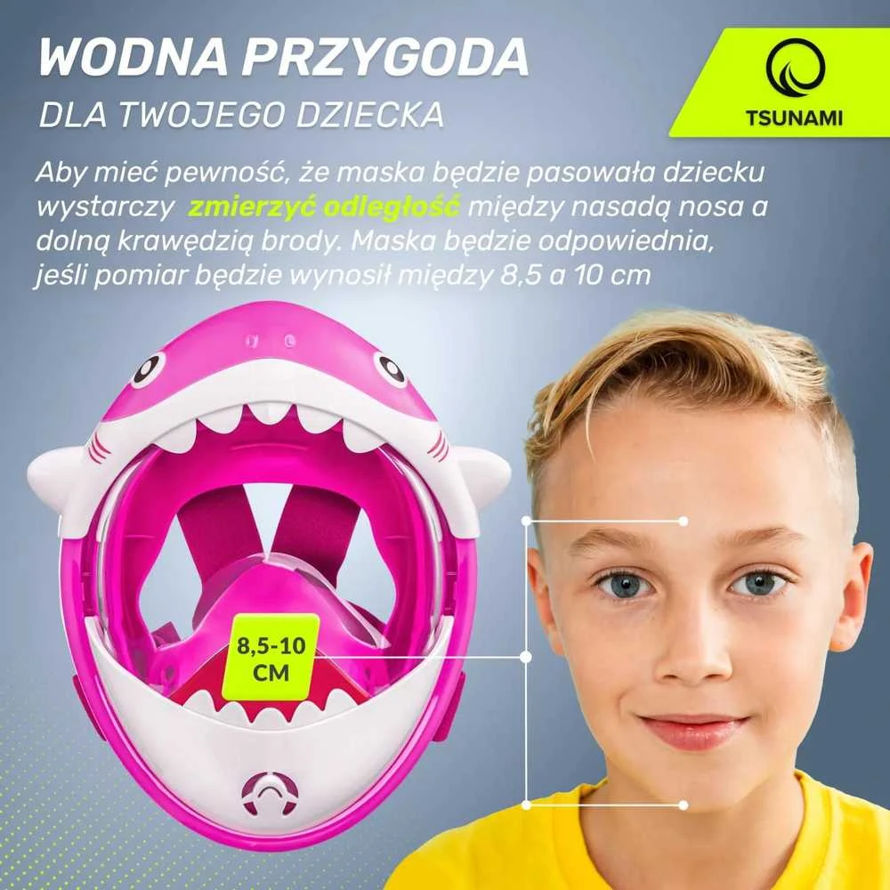 Vaikiška rožinė nardymo kaukė „TSUNAMI SHARK“