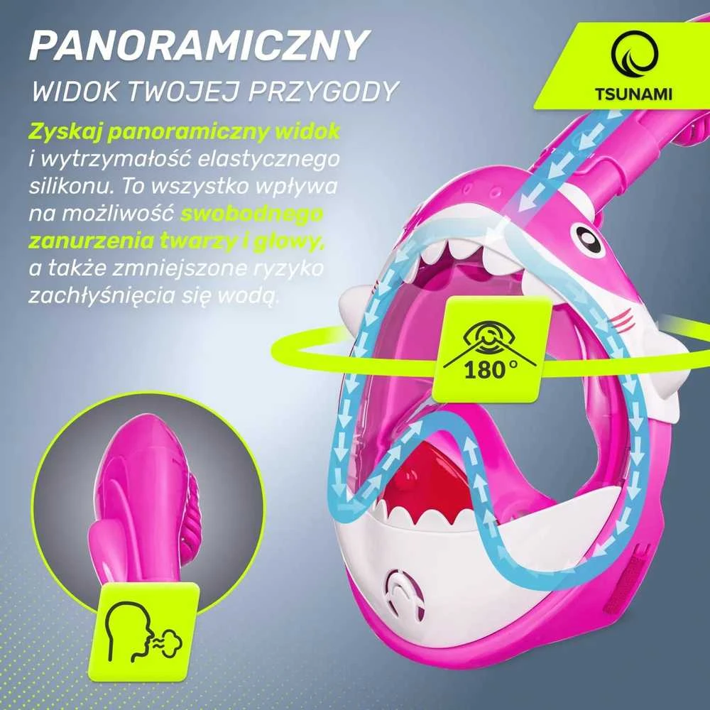 Vaikiška rožinė nardymo kaukė „TSUNAMI SHARK“