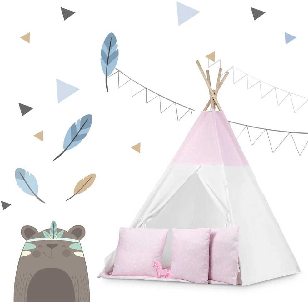 Ricokids Vaikiška tipi palapinė su lemputėmis - rožinė su taškeliais