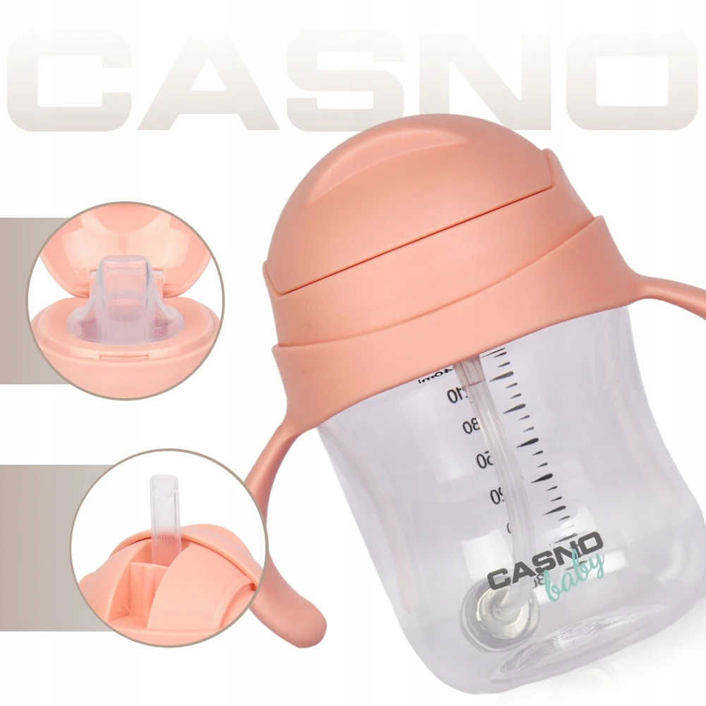 Vaikiškas buteliukas mokantis gerti, neišsiliejantis buteliukas su šiaudeliu Casno 240 ml 6m+