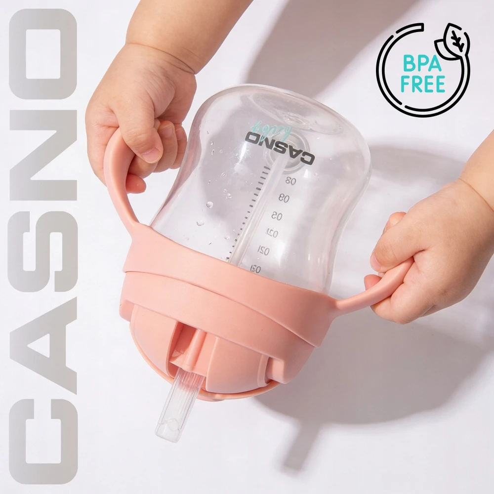 Vaikiškas buteliukas mokantis gerti, neišsiliejantis buteliukas su šiaudeliu Casno 240 ml 6m+