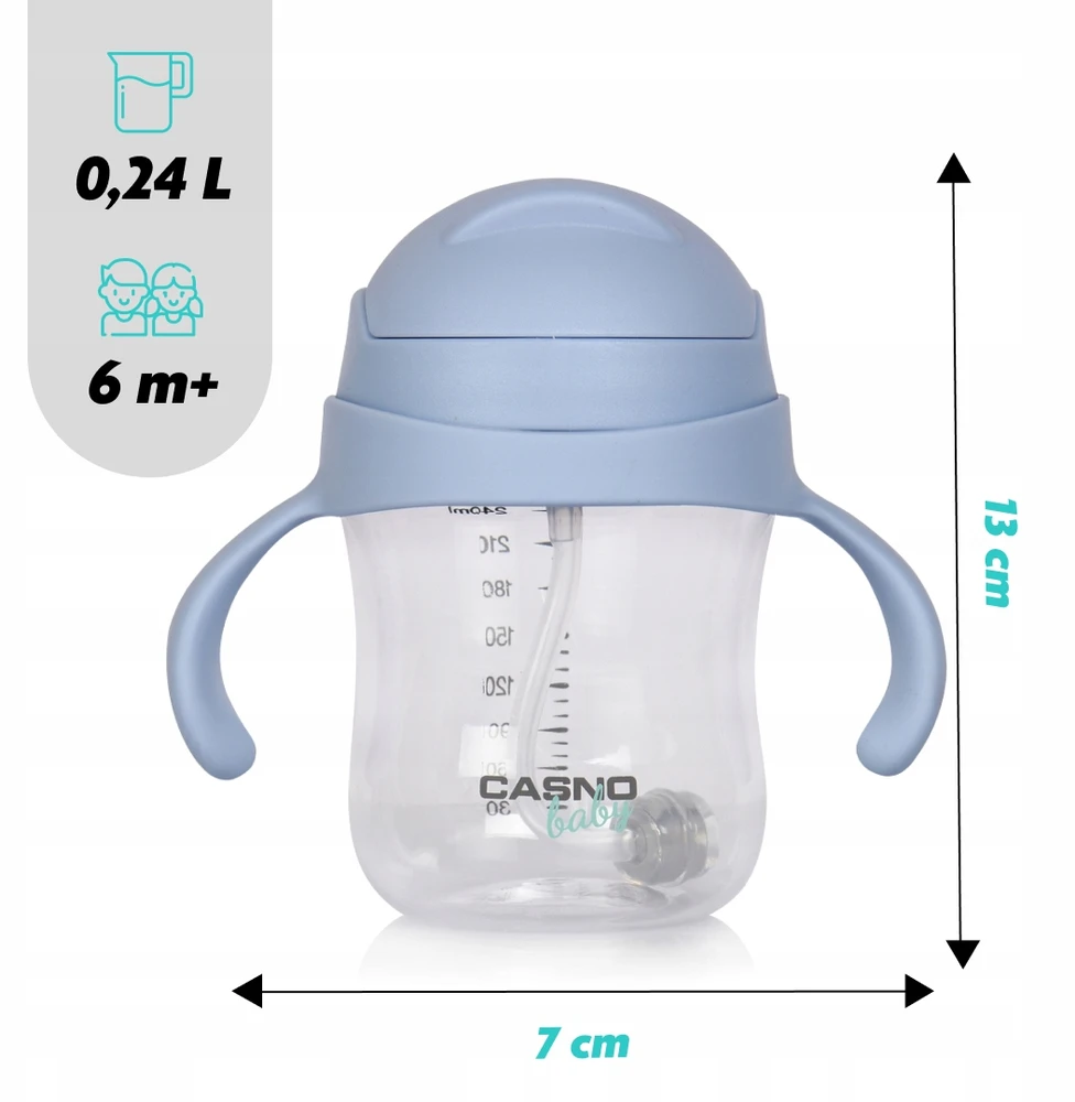 Vaikiškas buteliukas, nepralaidus vandens butelis su šiaudeliu, Tritan be BPA Casno 240 ml, 6m