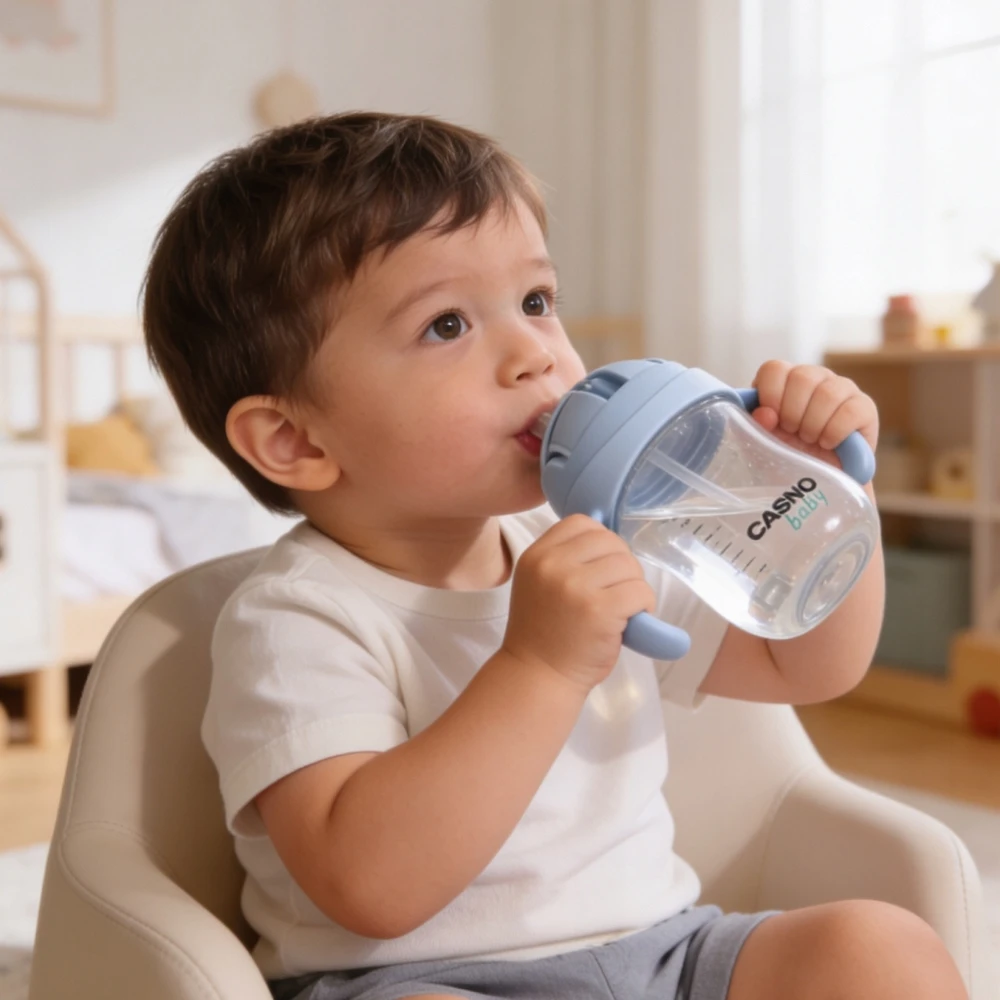 Vaikiškas buteliukas, nepralaidus vandens butelis su šiaudeliu, Tritan be BPA Casno 240 ml, 6m