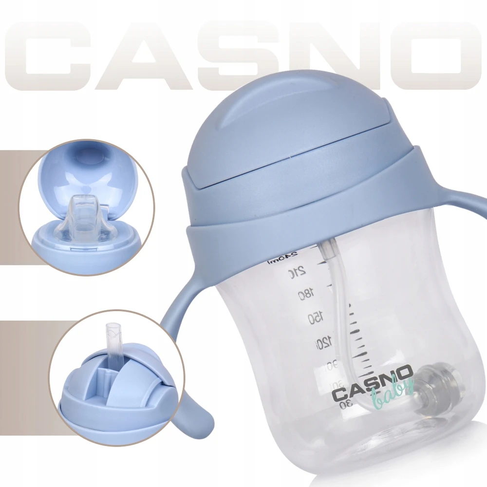 Vaikiškas buteliukas, nepralaidus vandens butelis su šiaudeliu, Tritan be BPA Casno 240 ml, 6m