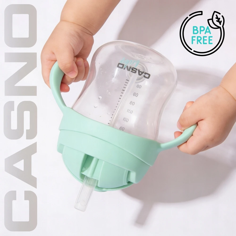 Vaikiškas buteliukas, puodelis, neišsiliejantis buteliukas su pasvertu šiaudeliu Casno 240 ml 6m+