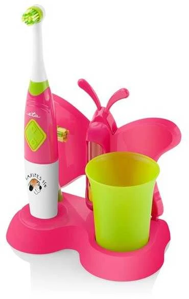 ETA | Dantų šepetėlis su water cup and holder | Sonetic ETA129490070 | Baterija operated | For kids | Šepetėlių skaičius galvutės įeina 2 | Number of teeth brushing modes 2 | Rožinė