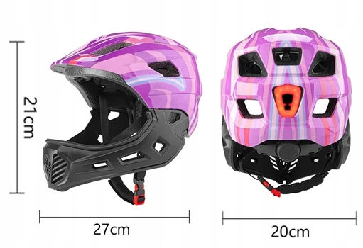 Vaikiškas dviratininko šalmas su nuimamu burnos dangteliu LED 48-53cm violetinė