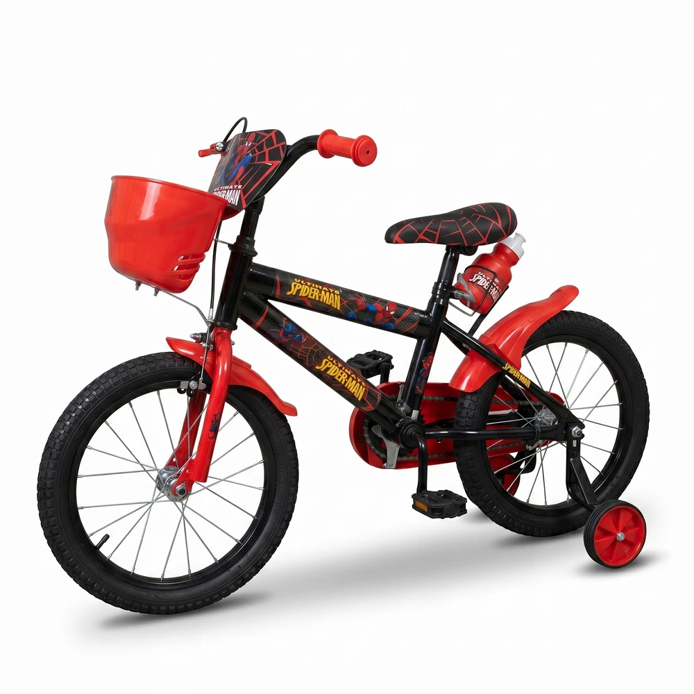 Vaikiškas dviratis 16 colių SpiderMan Side Wheels vandens butelis raudonas juodas