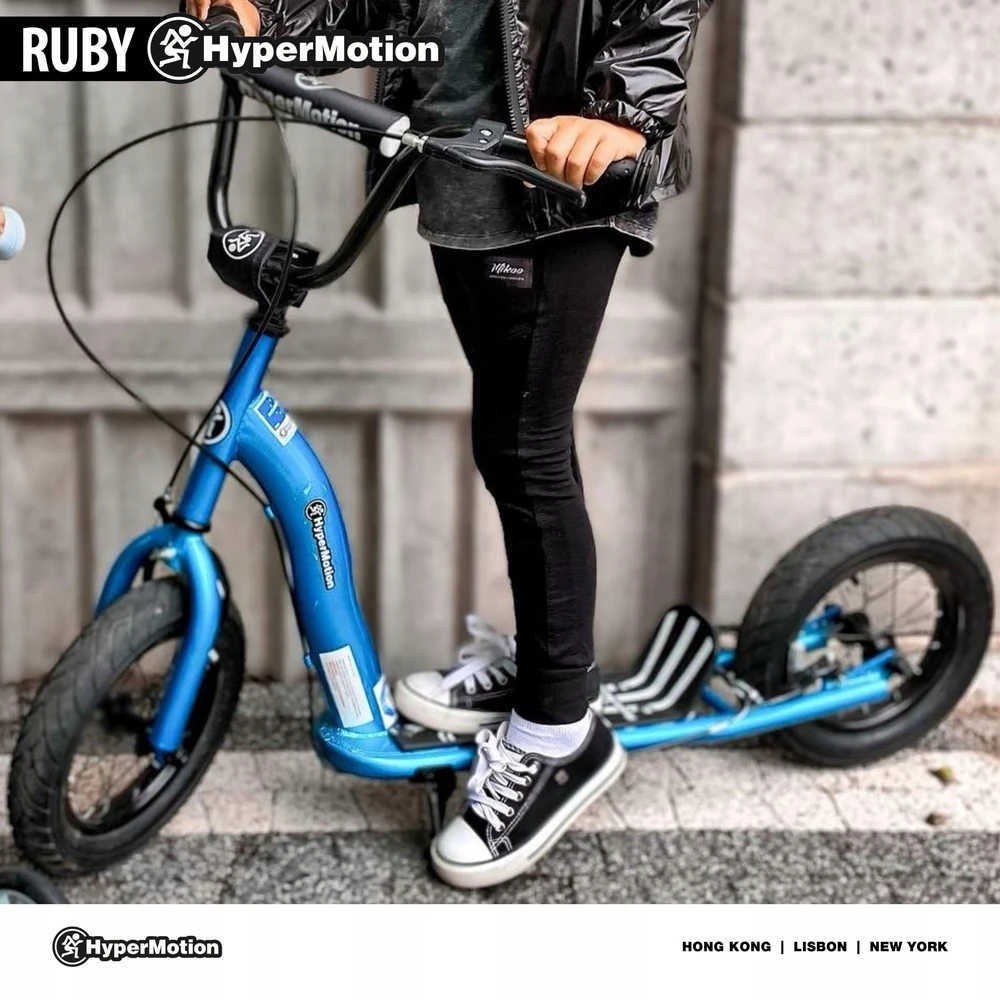 Vaikiškas paspirtukas HyperMotion su pripučiamais 12 colių ratais, mėlynas