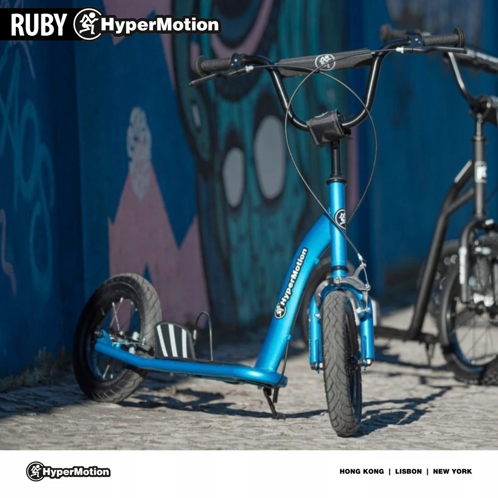 Vaikiškas paspirtukas HyperMotion su pripučiamais 12 colių ratais, mėlynas