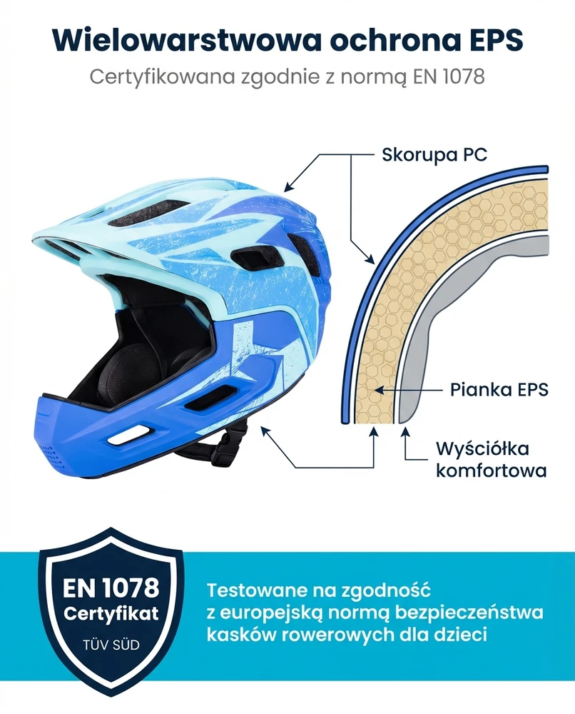 Vaikiškas šalmas Switch 2in1 Viso veido nuimamas smakro apsauga MTB dviračių volai EN1078