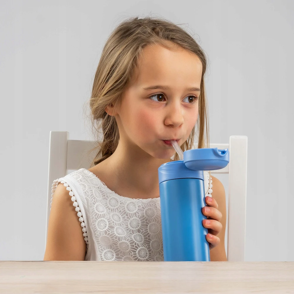 Vaikiškas vandens buteliukas su šiaudeliu 350 ml be BPA mėlynas REER