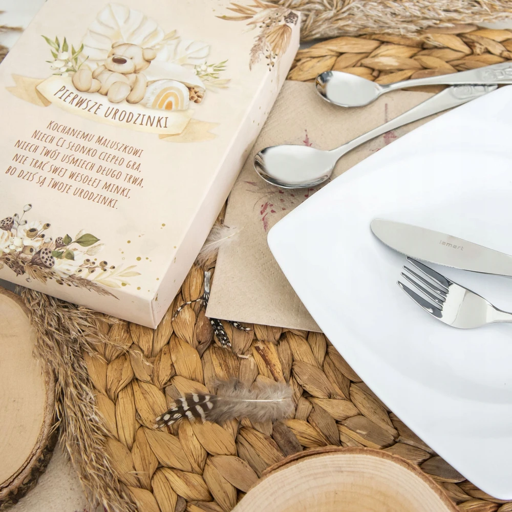 Vaikiški stalo įrankiai Gimtadienis Vienerių metų dovana Suvenyras Graviravimas Vardo BOHO