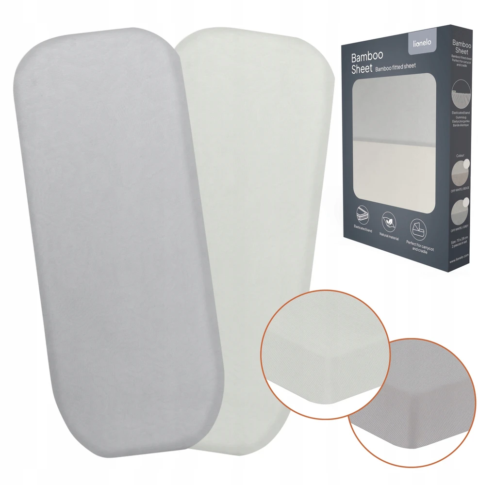 Vaikiškų paklodžių komplektas su guma Lionelo Bamboo Sheet Off Baltas Pilkas, 70x28 cm, 2 dalių