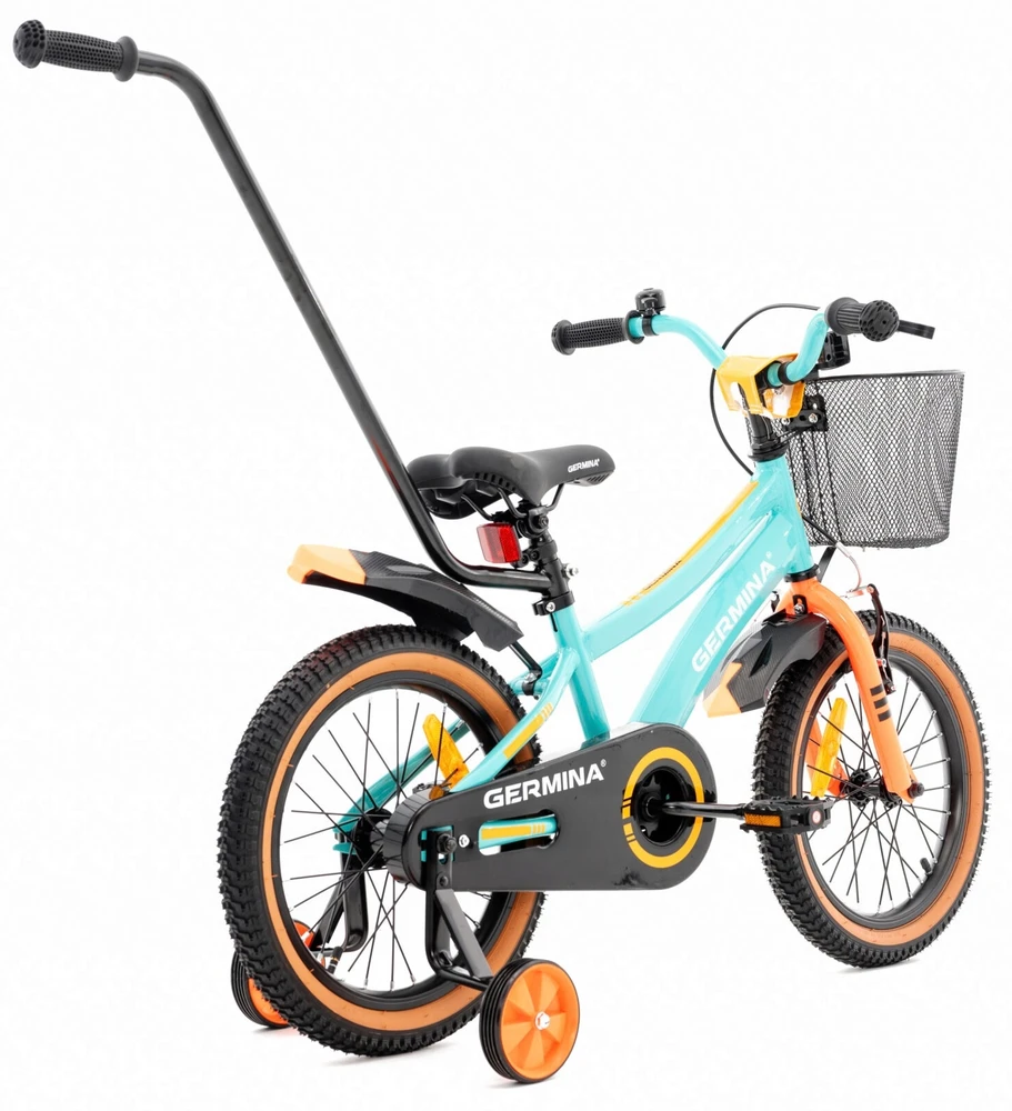 VAIKŲ DVIRAČIO 16 GERMINA BMX + ŠONINIAI RATAI KREPŠELIO VADOVAS NEMOKAMAS