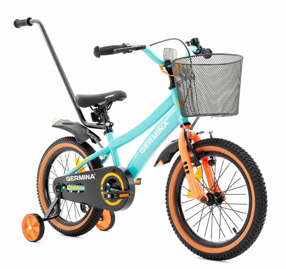 VAIKŲ DVIRAČIO 16 GERMINA BMX + ŠONINIAI RATAI KREPŠELIO VADOVAS NEMOKAMAS