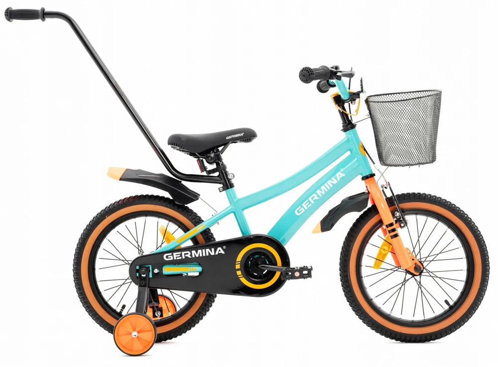 VAIKŲ DVIRAČIO 16 GERMINA BMX + ŠONINIAI RATAI KREPŠELIO VADOVAS NEMOKAMAS