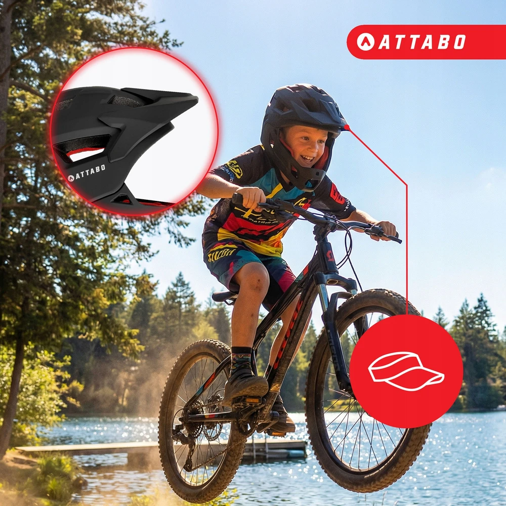 VAIKŲ FIKSUOTAS DVIRAČIO ŠALMAS ATTABO PREDATOR FULLFACE S, REGULIUOJAMAS