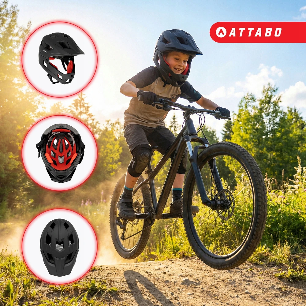VAIKŲ FIKSUOTAS DVIRAČIO ŠALMAS ATTABO PREDATOR FULLFACE S, REGULIUOJAMAS