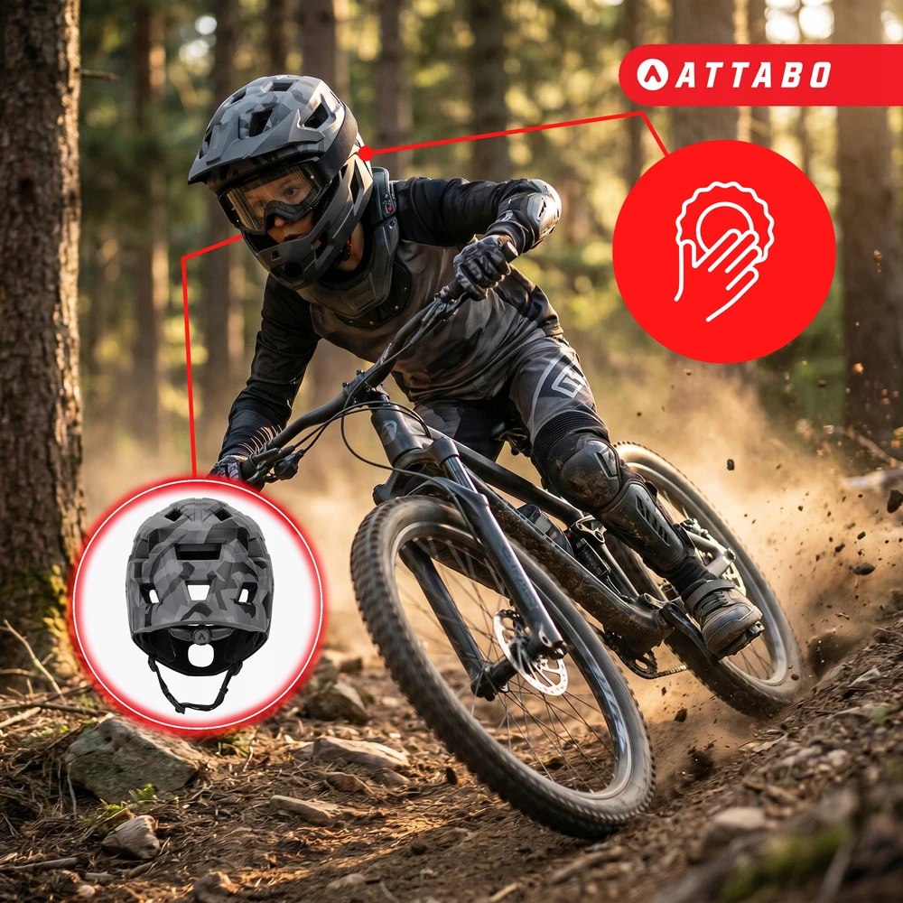 VAIKŲ FIKSUOTAS DVIRAČIO ŠALMAS ATTABO PREDATOR FULLFACE S, REGULIUOJAMAS