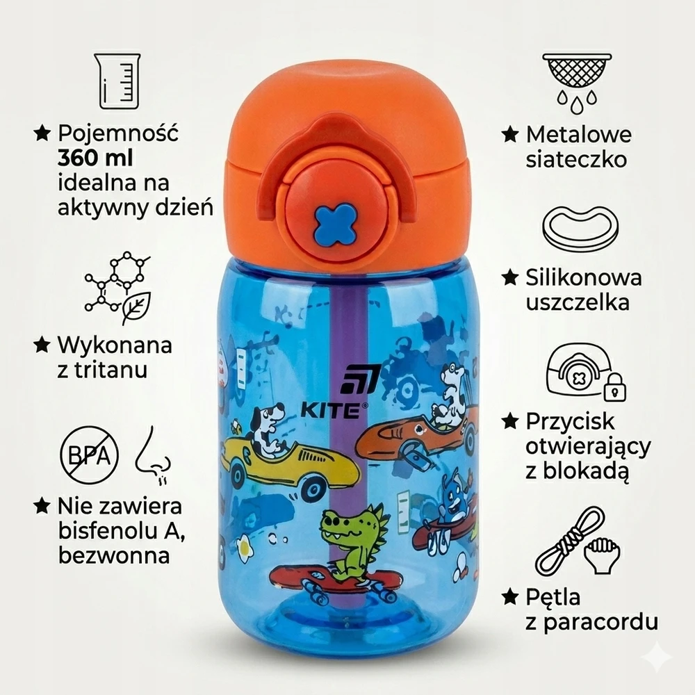 Vaikų gertuvė "kite" 360ml, mokyklinė, berniukui