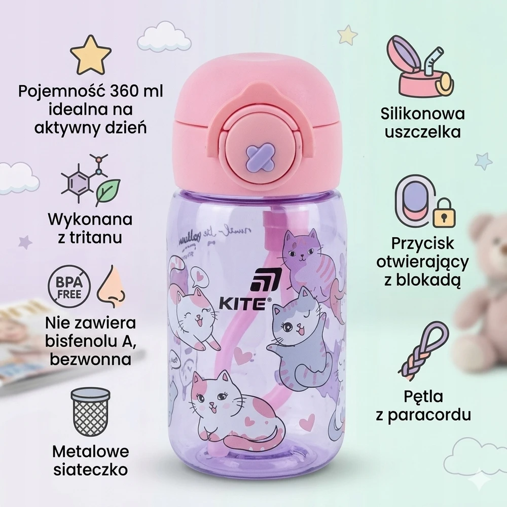 Vaikų gertuvė "kite" 360ml - stilinga ir saugi mokyklai