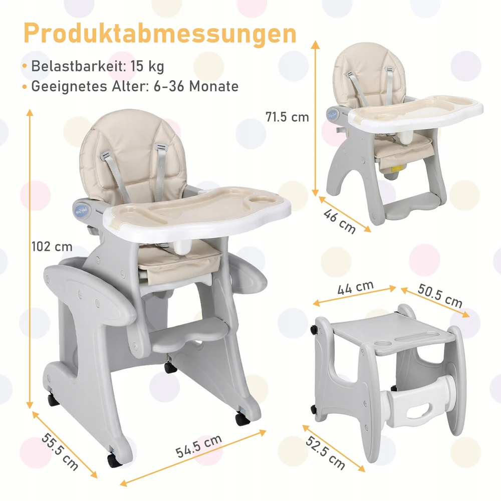 VAIKŲ MAITINIMO KĖDĖ 3IN1 SULANKSTAMAS PAdėklas + STALAS - 54x55x102 cm